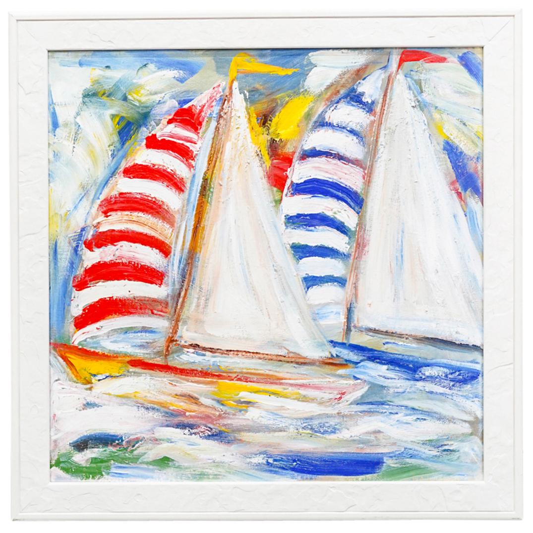 Kevin Geary (English, b. 1952) "Yacht Race No. 7" Acrylic on Canvas Painting (1 of 6)