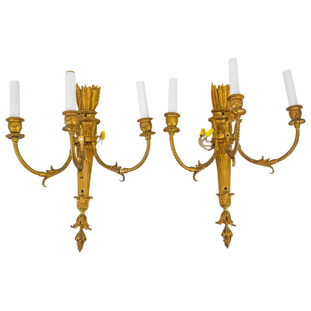Pair Of Antique French Gilt Bronze Quiver Sconces (1 of 13)