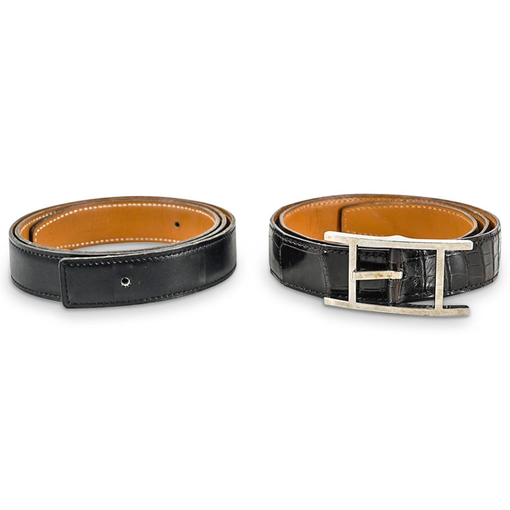 Designer Hermes Black Leather Belt W/ Extra Belt Strap (1 of 11)