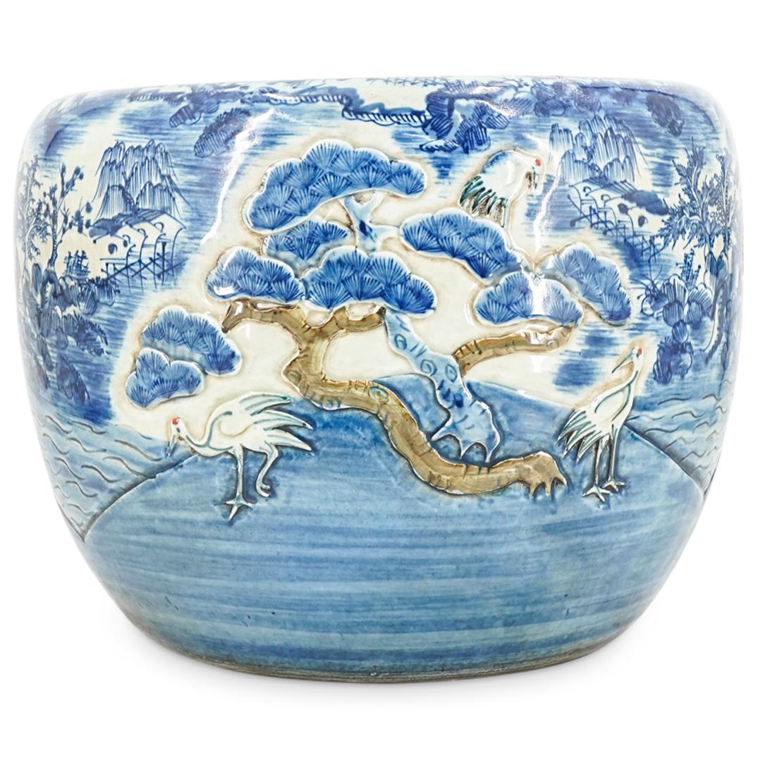 Vintage Blue And White Round Porcelain Planter (1 of 12)