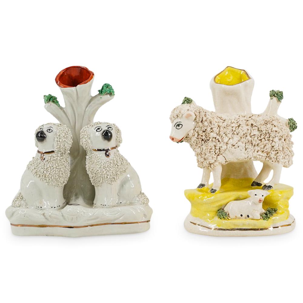 (2 Pc) English Staffordshire Glazed Porcelain Animal Shaped Spill Vases (1 of 14)