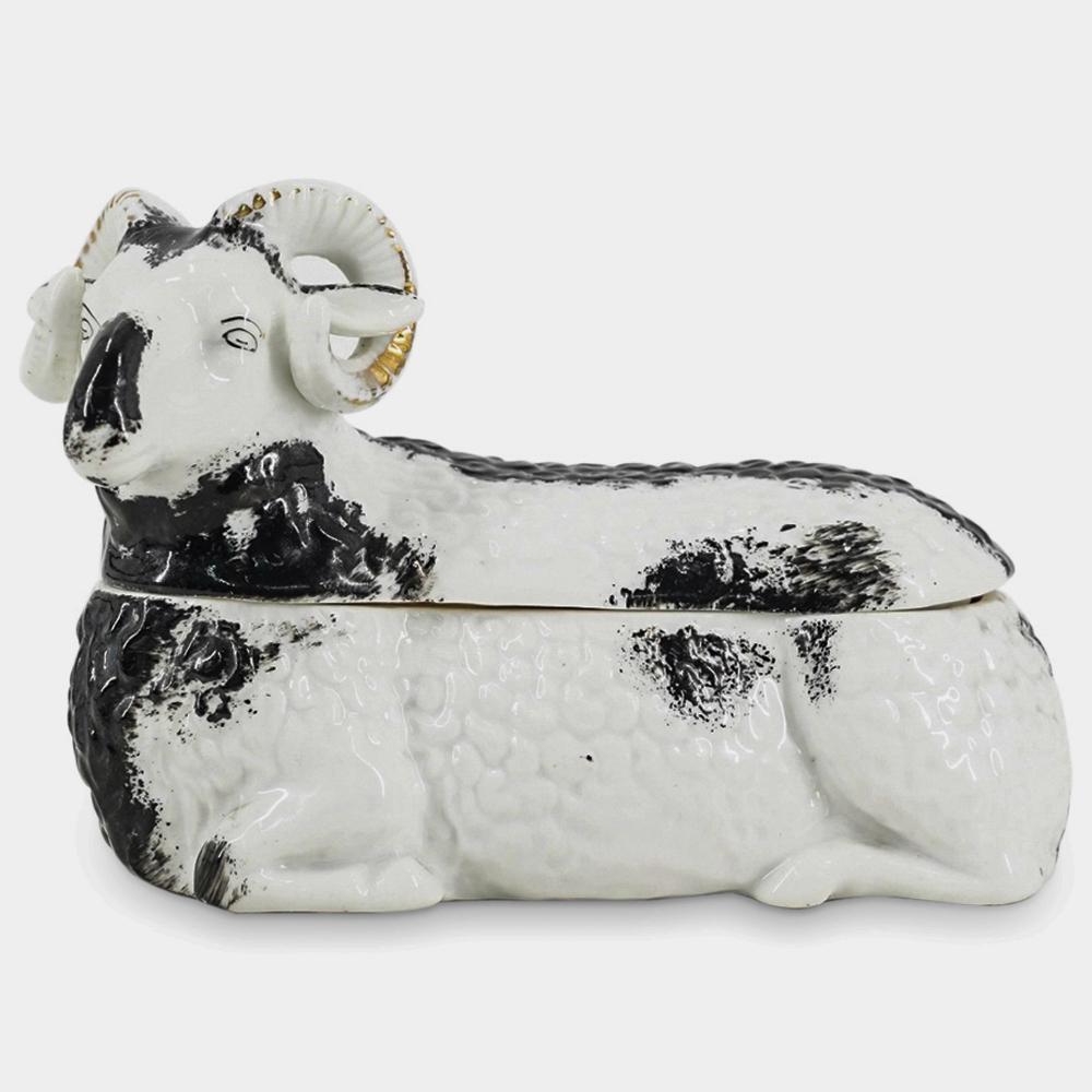 Antique Imperial Russian Kuznetsov Porcelain Figural Ram Butter Lidded Dish (1 of 7)