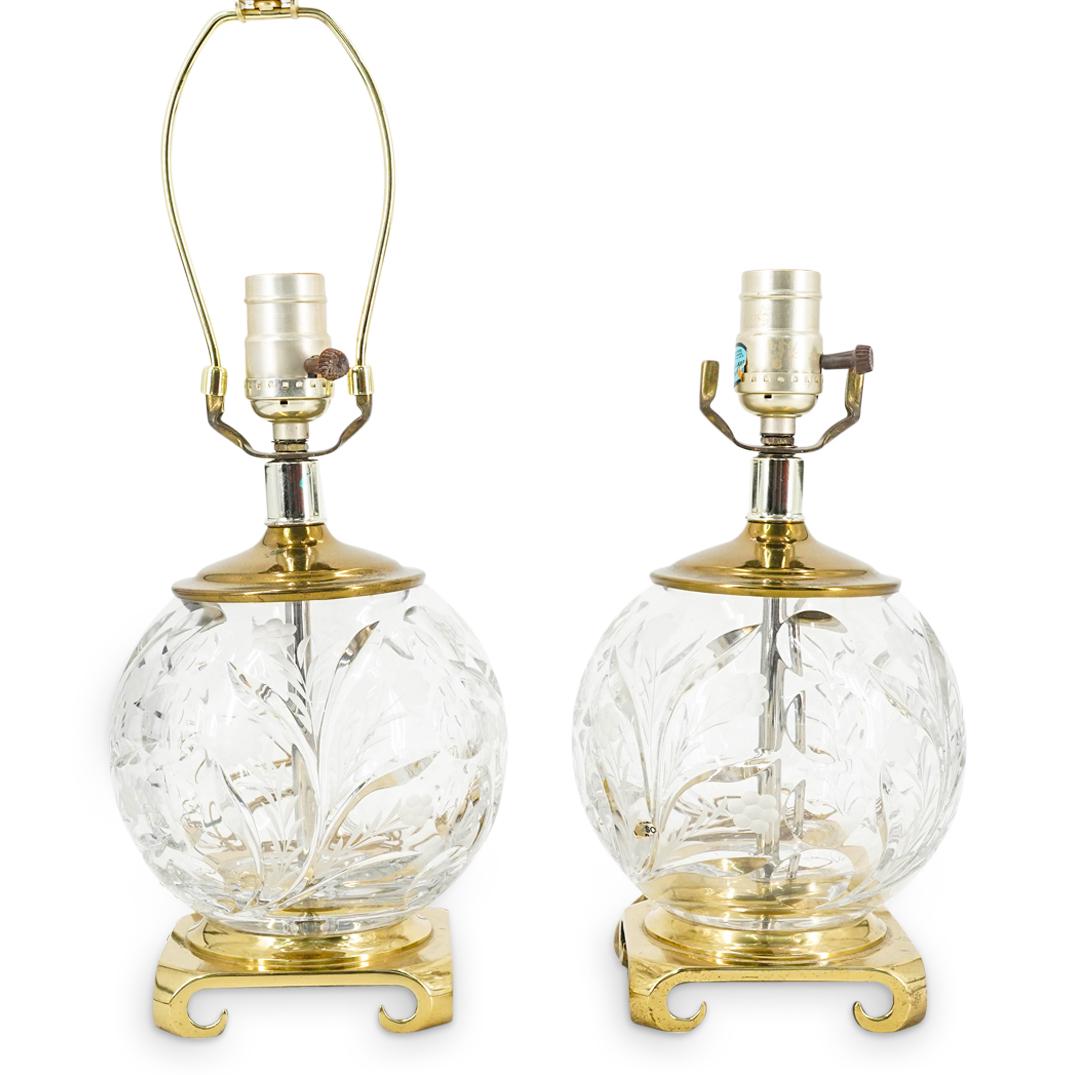 (2 Pc) Brass & Cut Crystal Table Lamps by Crescent Brass (1 of 7)