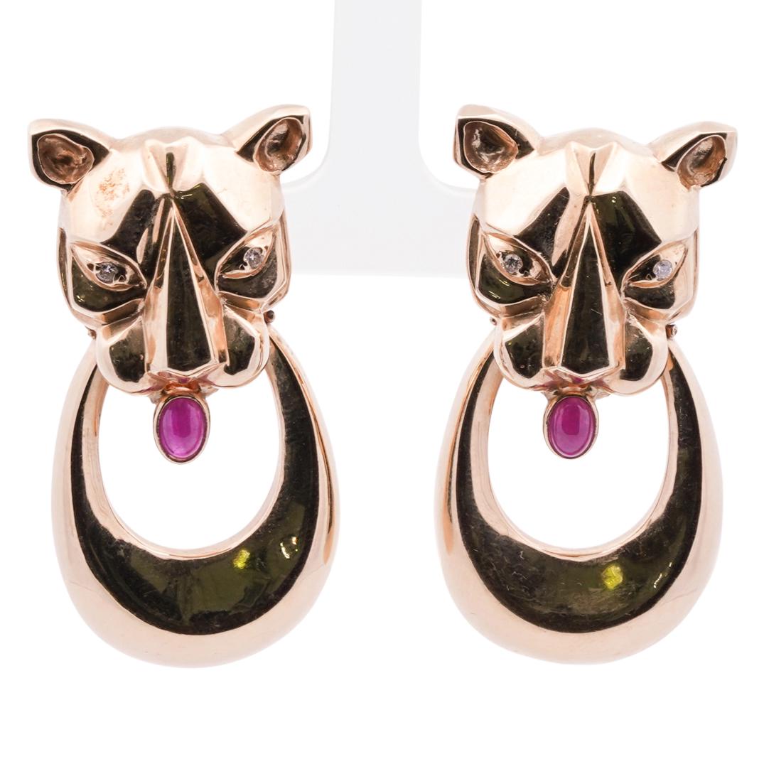 Pair of 14k Gold and Diamond Panthere Knocker Earrings (1 of 4)