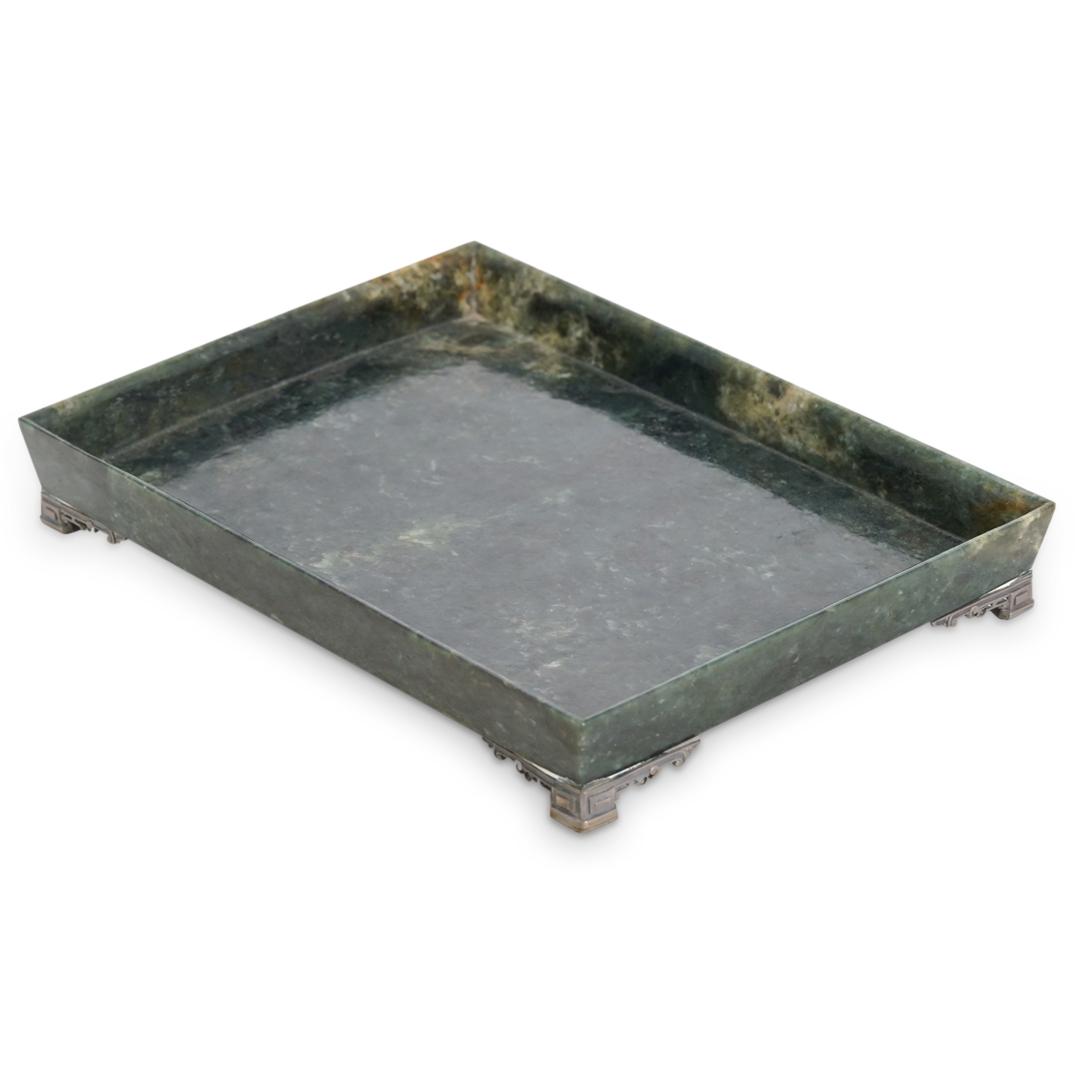 Yamanaka Spinach Jade and Sterling Silver Footed Tray (1 of 7)