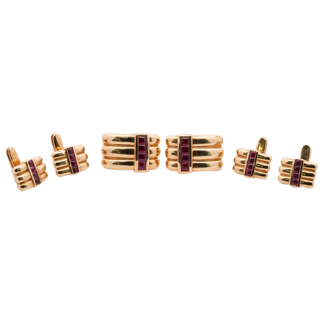 Designer 18k Gold and Ruby Cufflink Stud Set (1 of 10)