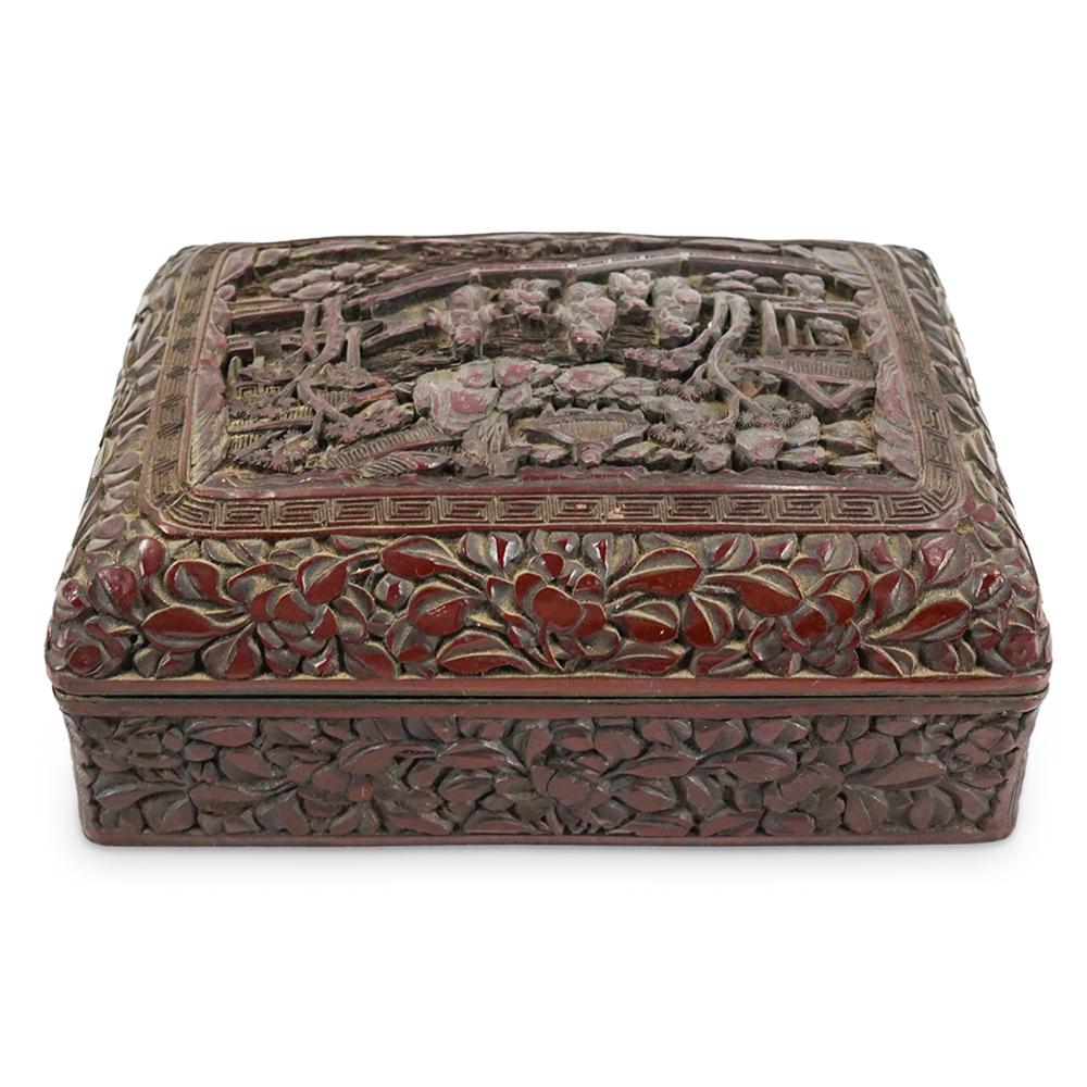 Antique Chinese Finely Carved Cinnabar Lacquer Box (1 of 6)