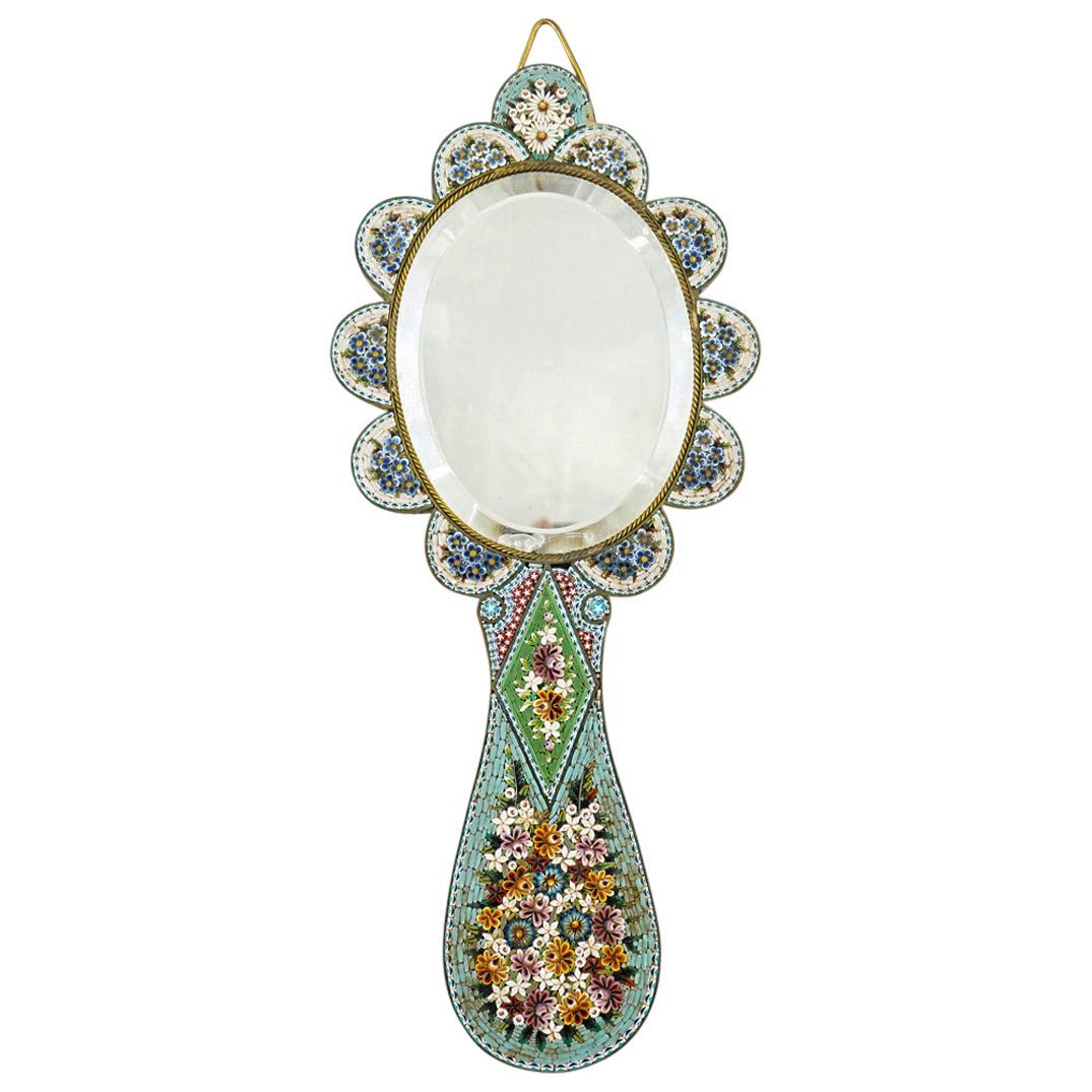Late 19th Cent. Italian Micro Mosaic Floral Hand Mirror (1 of 5)