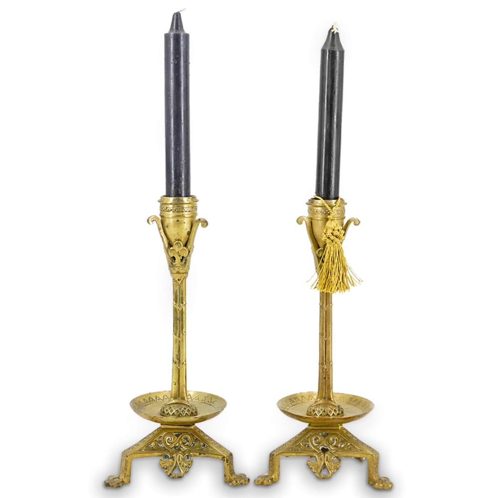 Pair Of Antique French Gothic Revival Gilt Bronze Candlesticks (1 of 5)