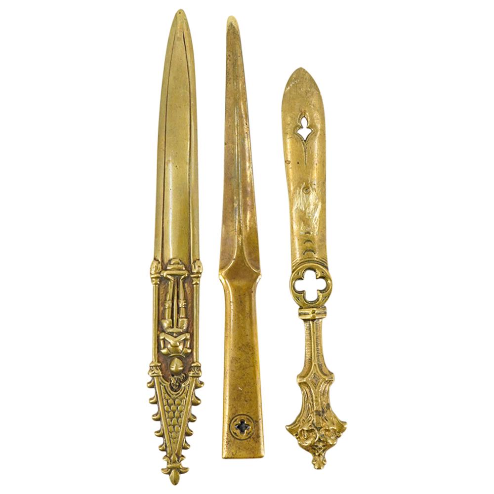 (3 Pc) European Gothic Gilt Bronze Letter Openers Auction