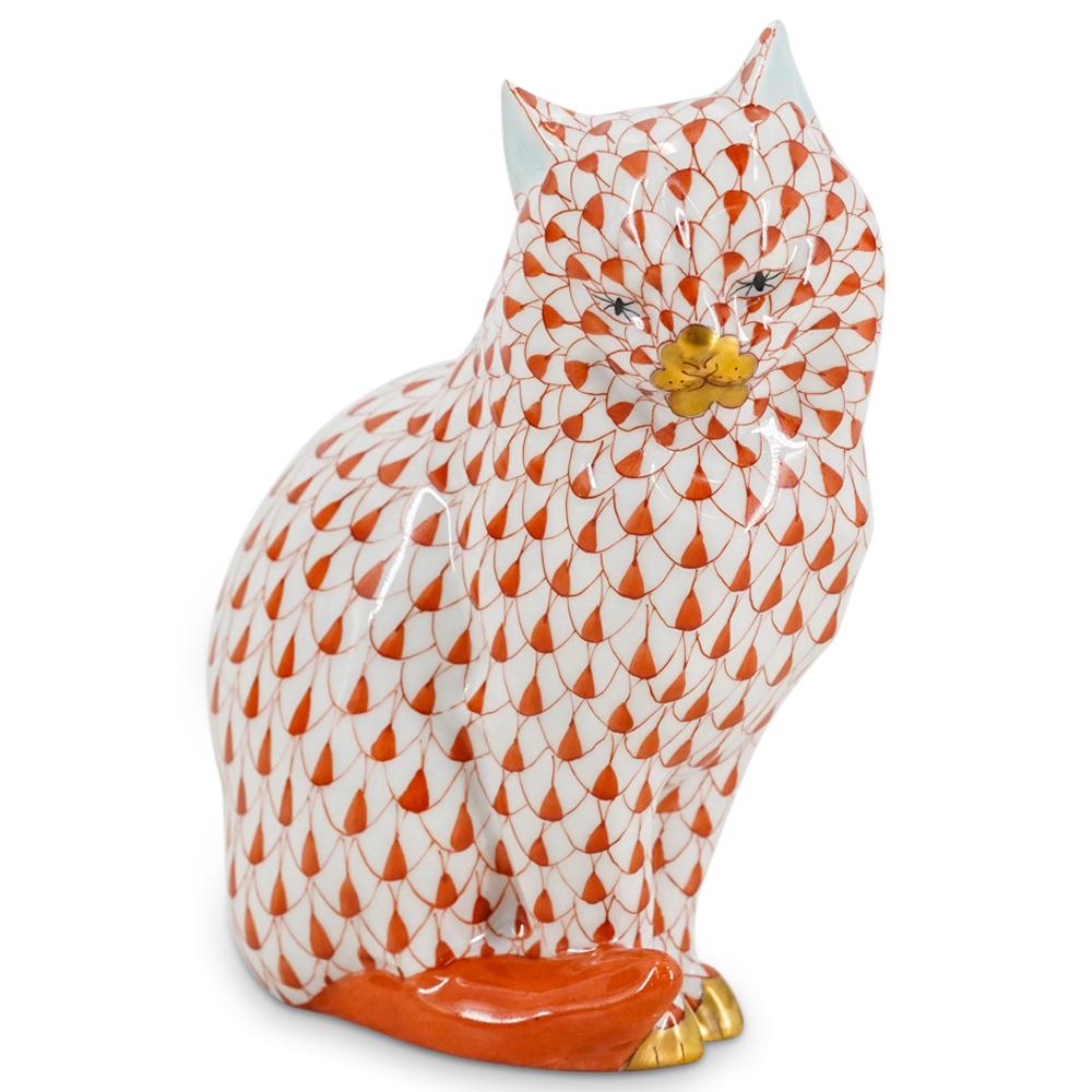 Herend Porcelain "Cat Sitting" Rust Fishnet Figurine (1 of 5)