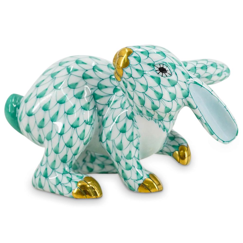 Herend Porcelain "Running Rabbit" Green Fishnet Figurine (1 of 4)