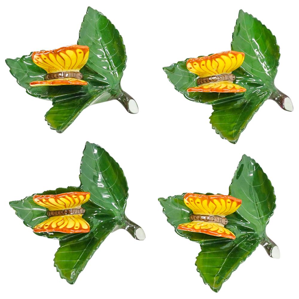 (4 Pc) Herend Porcelain "Butterfly On Leaf" Animal Figurines (1 of 4)