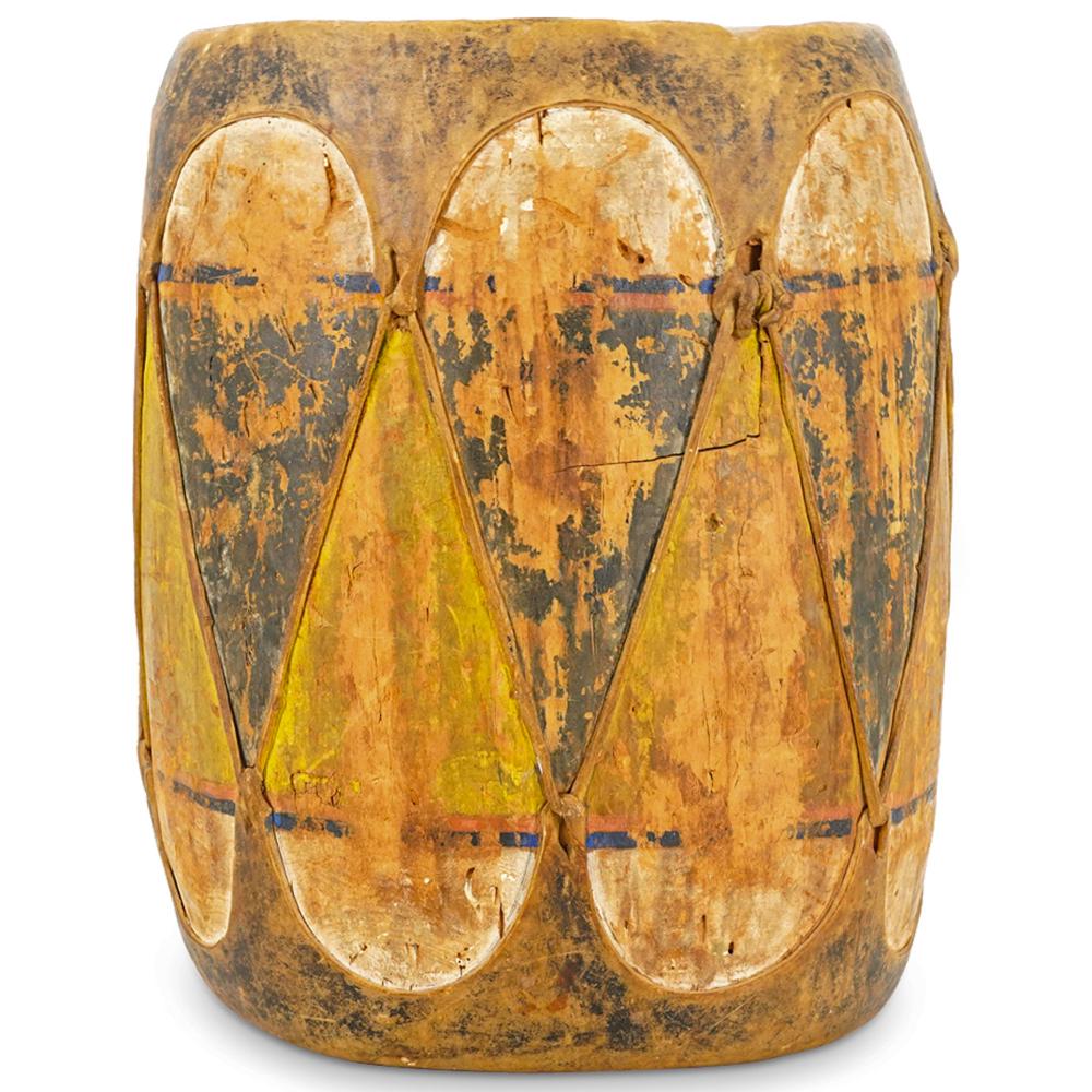 19th Cent. Native American Pueblo Polychrome Wooden Drum (1 of 5)