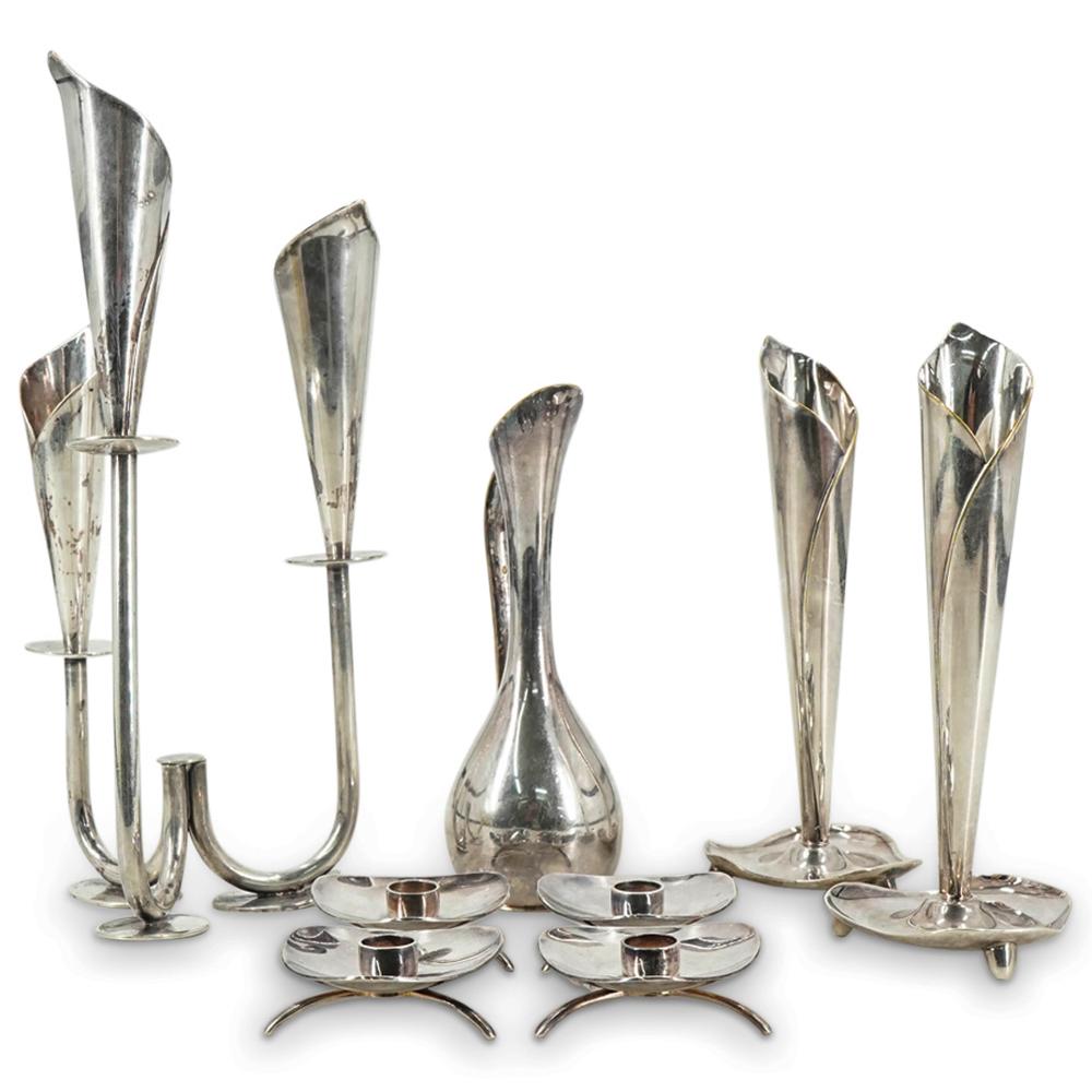 (8 Pc) Danish Silver Plated Candlesticks & Ewer (1 of 13)