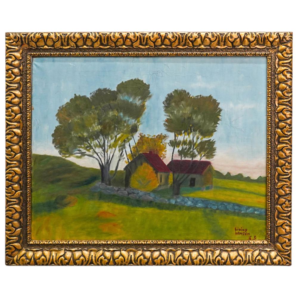 Antique Scandinavian Painting After Tjillan: DESCRIPTION: Antique Scandinavian, possibly Norwegian, painting on canvas mounted in gilt frame. Possibly a student work. On verso: "Kopi efter Tjillan [?]" and "Elevarboide [?] Nottoroy [?] huiere [?