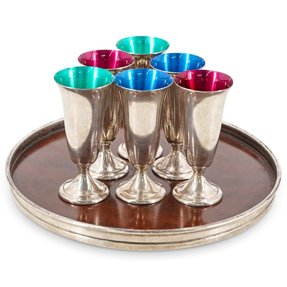 (7Pc) Alvin Sterling Silver Enameled Cordial Bar Set (1 of 10)