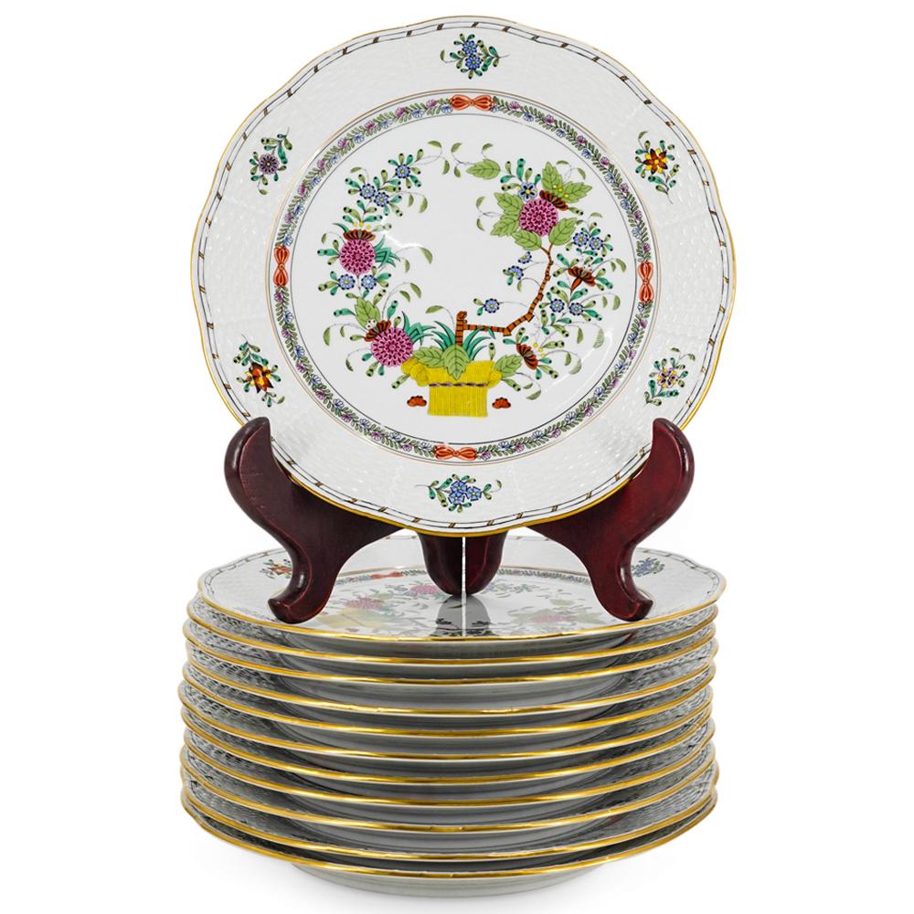 (12 Pc) Herend Porcelain "Indian Basket" Dinner Plates (1 of 6)