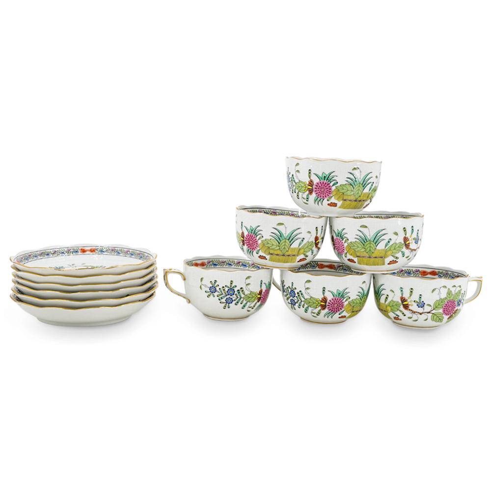 (12 Pc) Herend Porcelain "Indian Basket" Tea Cup & Saucer Set (1 of 12)