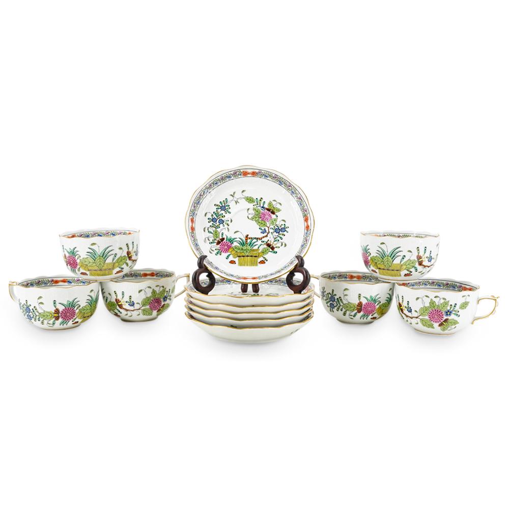(12 Pc) Herend Porcelain "Indian Basket" Tea Cup & Saucer Set (1 of 11)