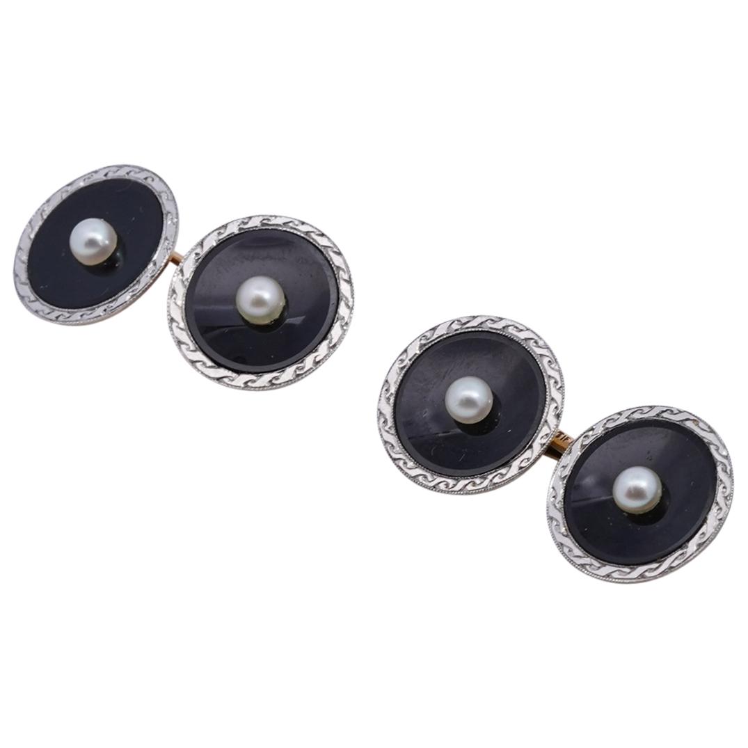 Tiffany & Co. Platinum, Onyx & 14K Gold Cufflinks (1 of 6)