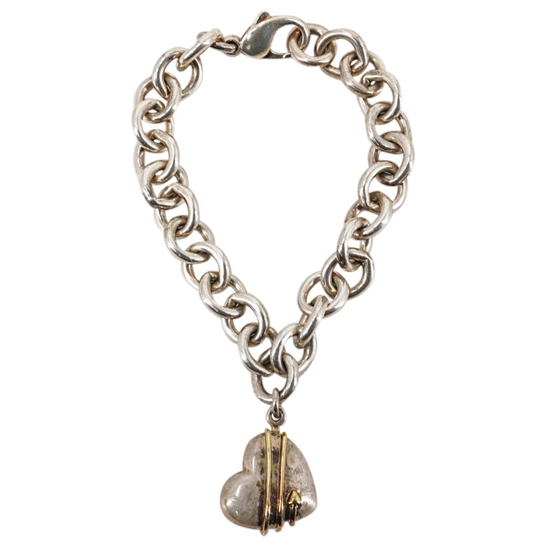 Tiffany & Co. Sterling Silver & 18K Gold Bracelet W/ Heart Charm (1 of 5)