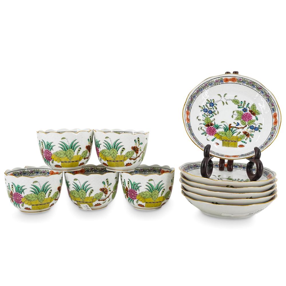 (11 Pc) Herend Porcelain "Indian Basket" Demitasse Cup & Saucer Set (1 of 8)