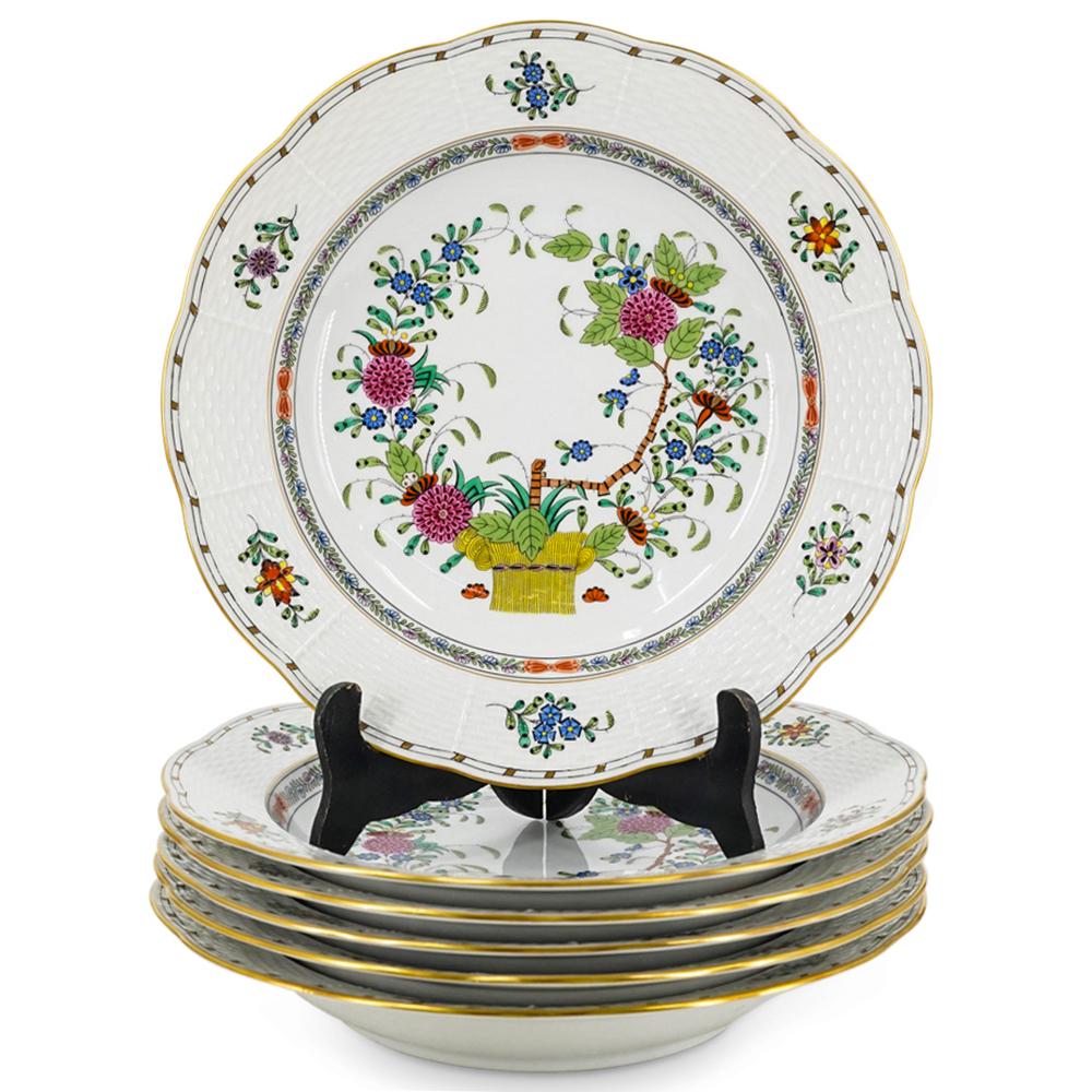 (6 Pc) Herend Porcelain "Indian Basket" Soup Plates (1 of 9)