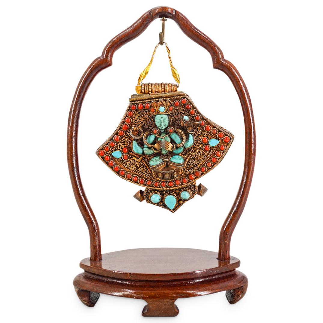 Antique Tibetan Green Tara Gilt Silver Filigree Gau Prayer Box (1 of 6)