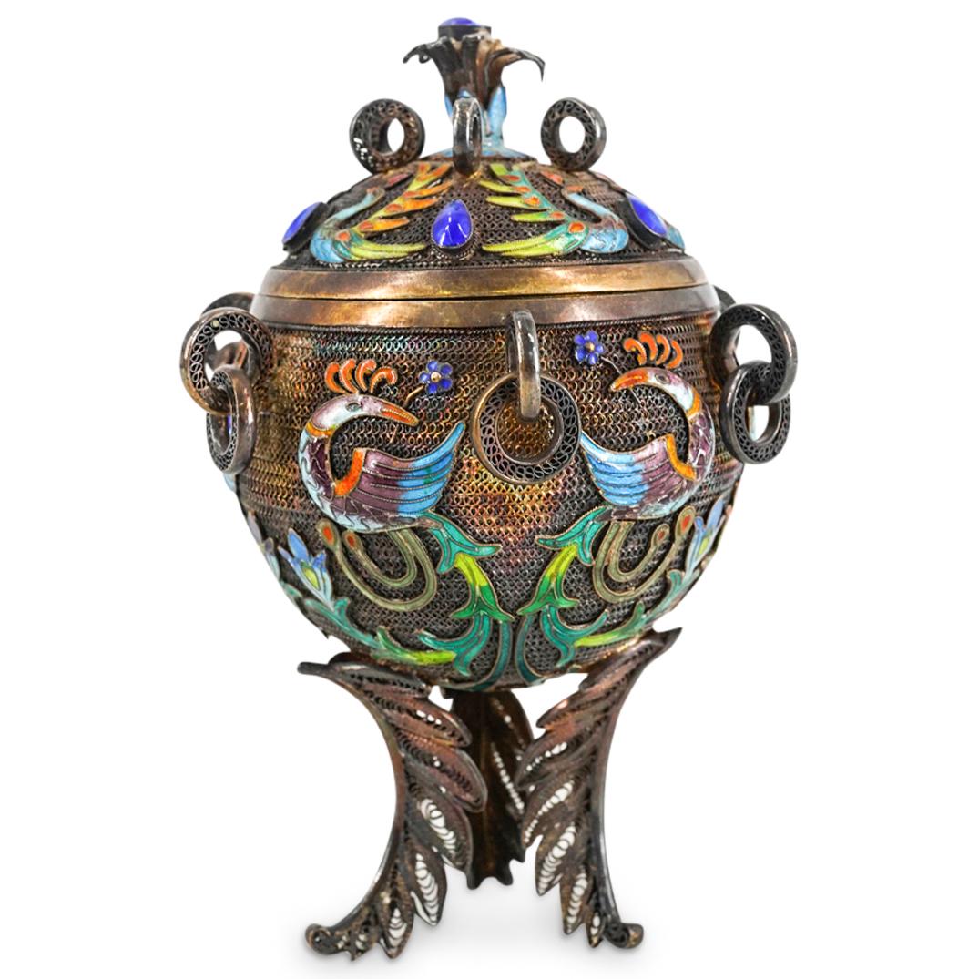 Antique Chinese Silver Filigree Enamel Urn (1 of 5)