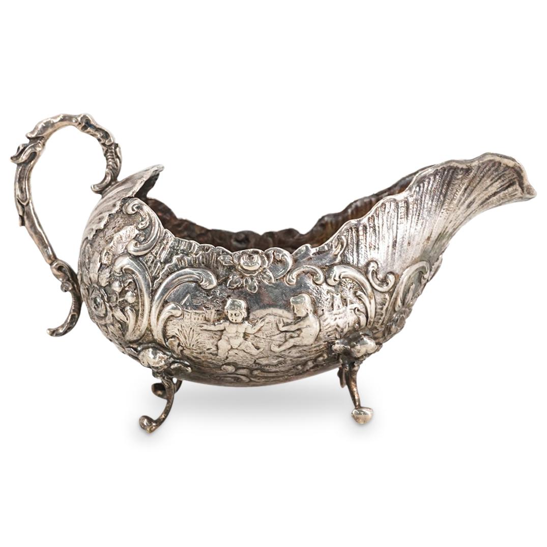 Antique Sterling Silver Repousse Gravy Boat (1 of 8)
