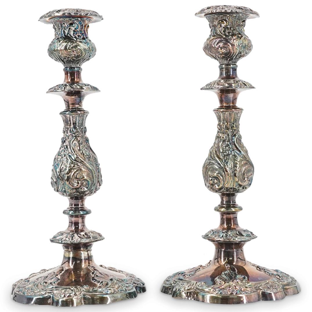 Pair Of Antique French Silver Plated Bronze Candlesticks (1 of 6)