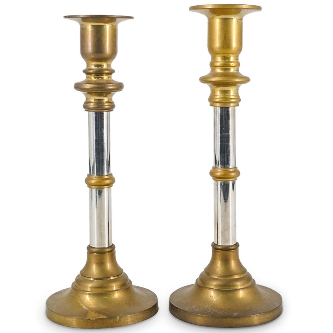 Pair Of Gilt Brass And Mixed Metal Candlesticks (1 of 9)