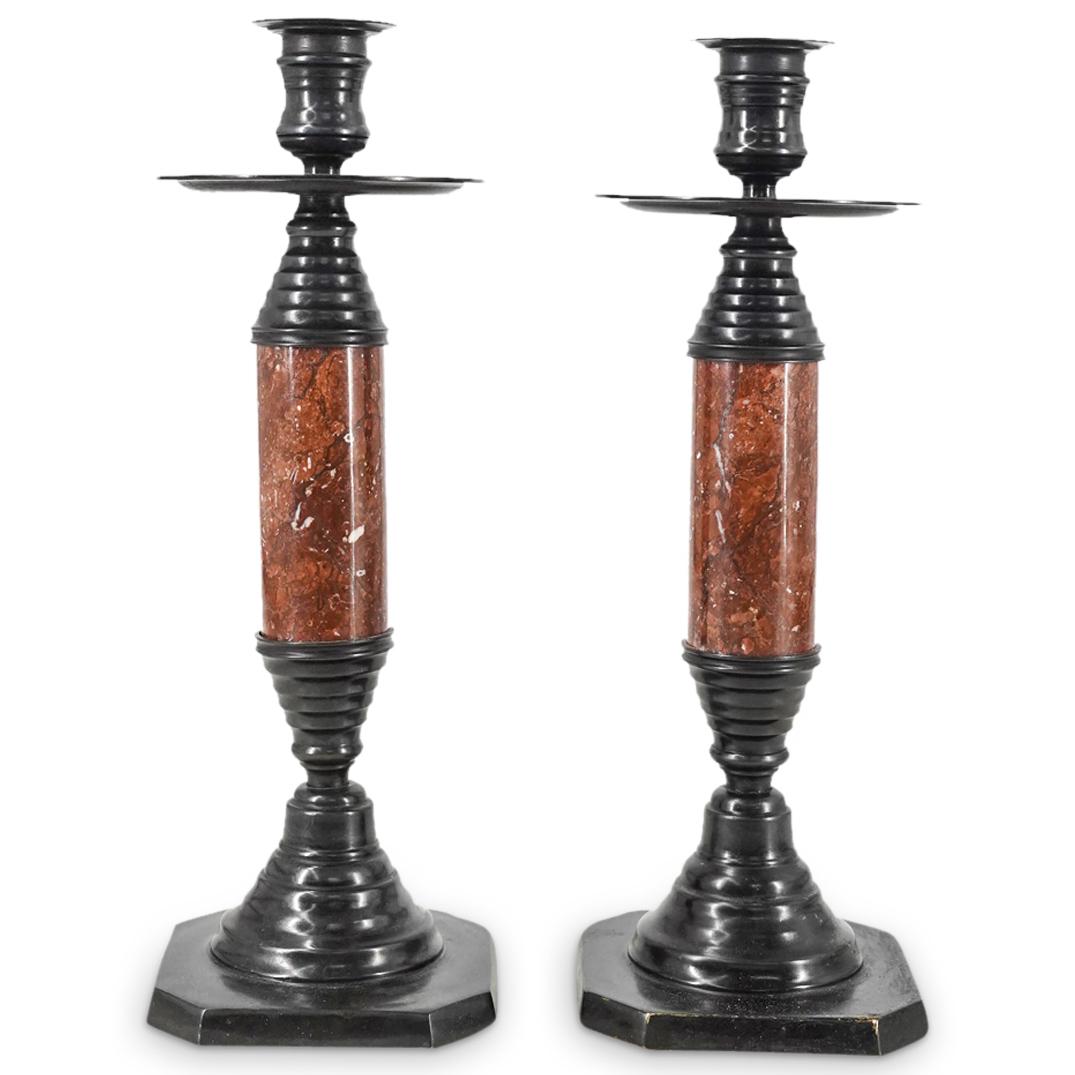 Pair Of Art Deco Marble And Bronze Candlesticks (1 of 5)