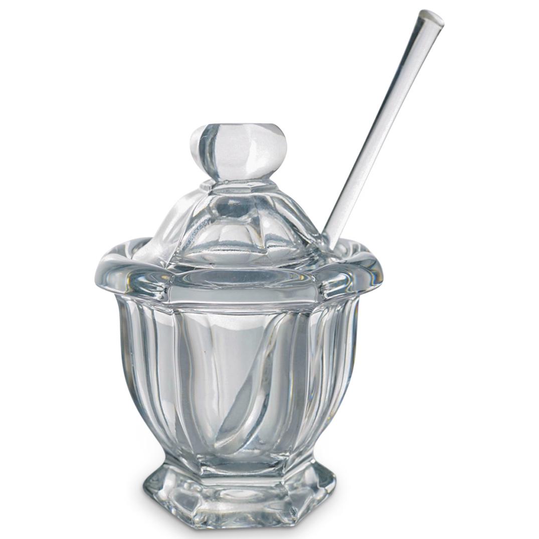(2 Pc) Baccarat Crystal "Bretagne" Lidded Mustard Bowl W/ Spoon (1 of 7)