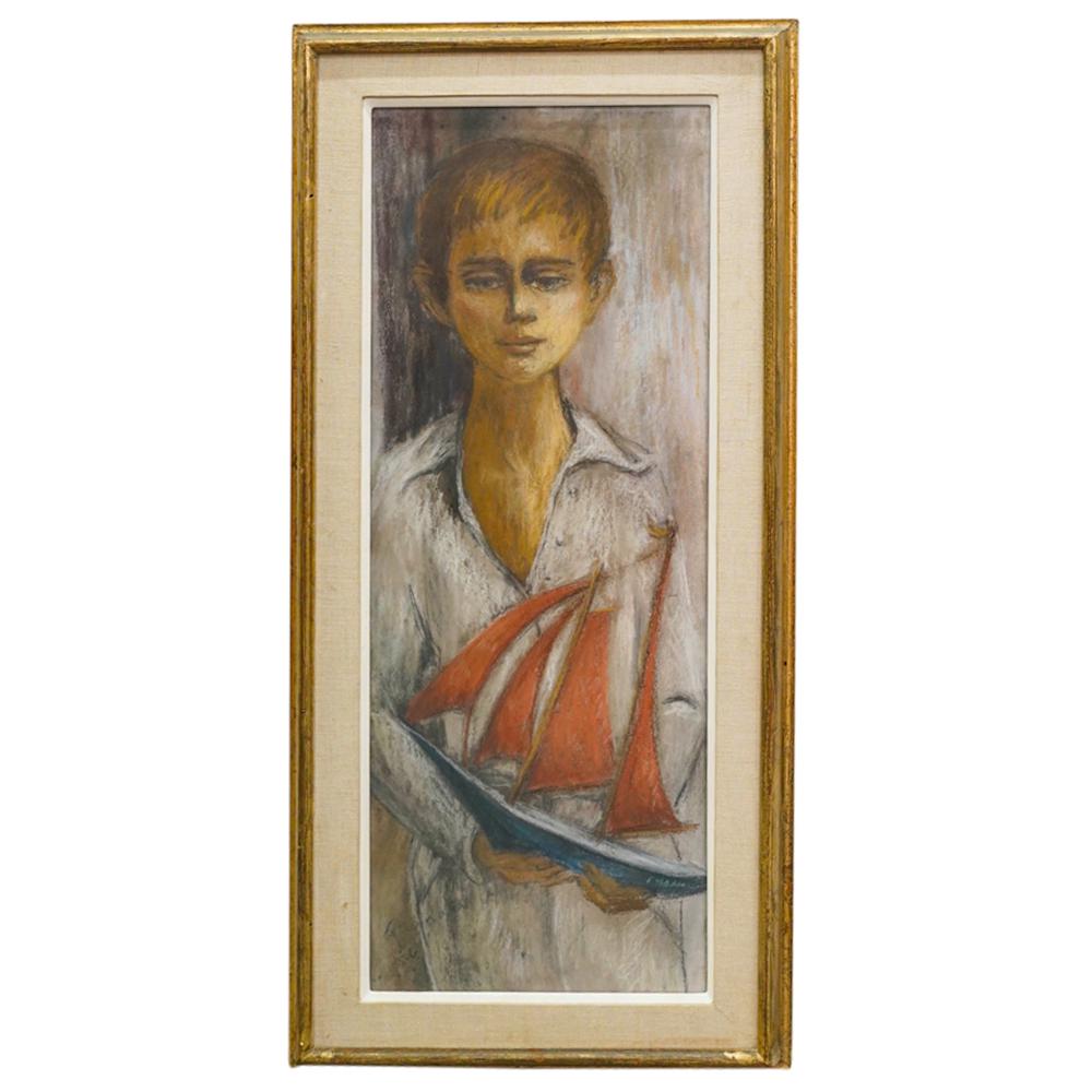 Joseph Granata Pastel On Paper Of Boy With Boat (1 of 4)