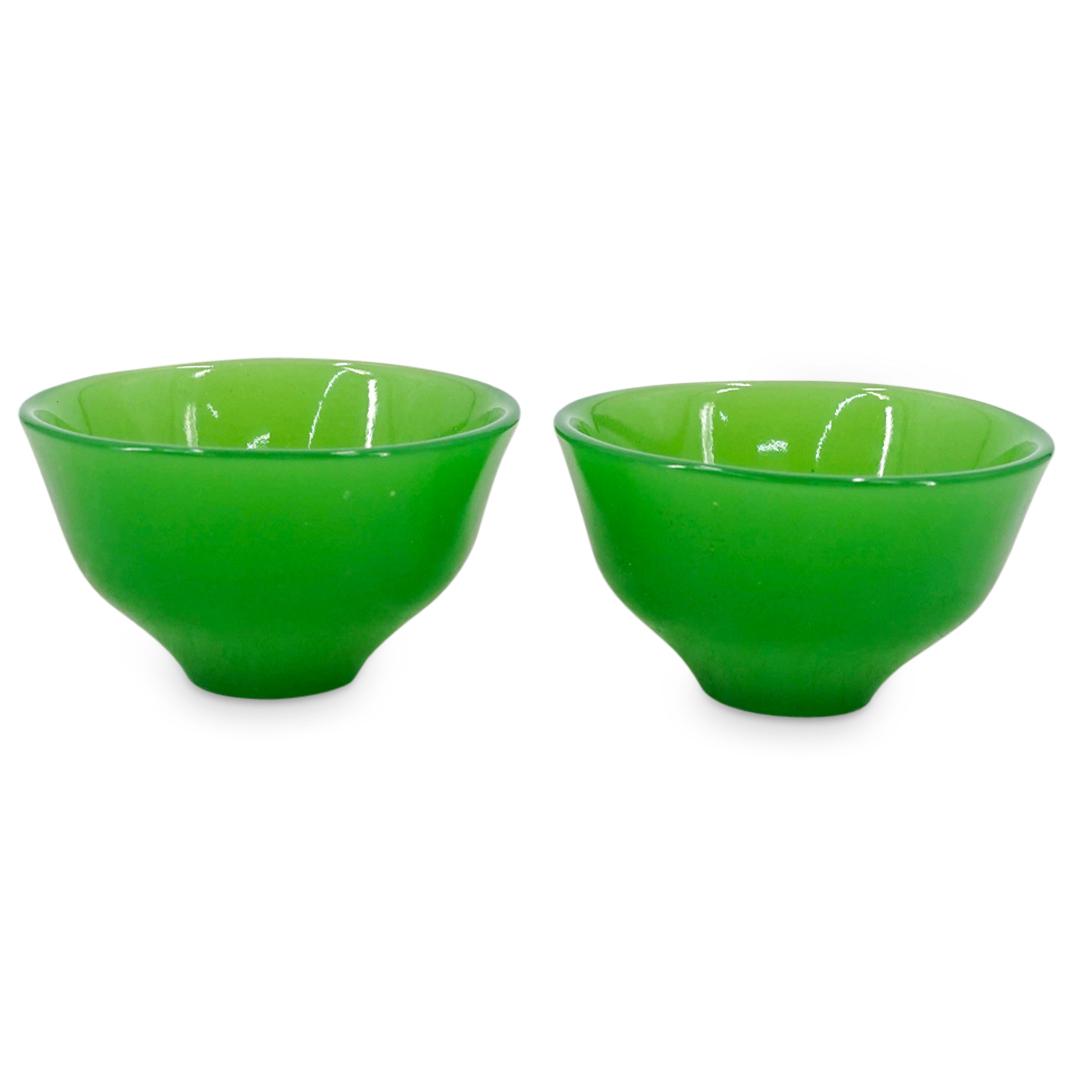 Pair Of Antique Chinese Green Glass Tea Cups (1 of 4)