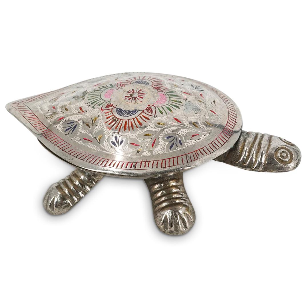 Vintage Indo Persian Mixed Metal Polychrome Turtle Box (1 of 7)