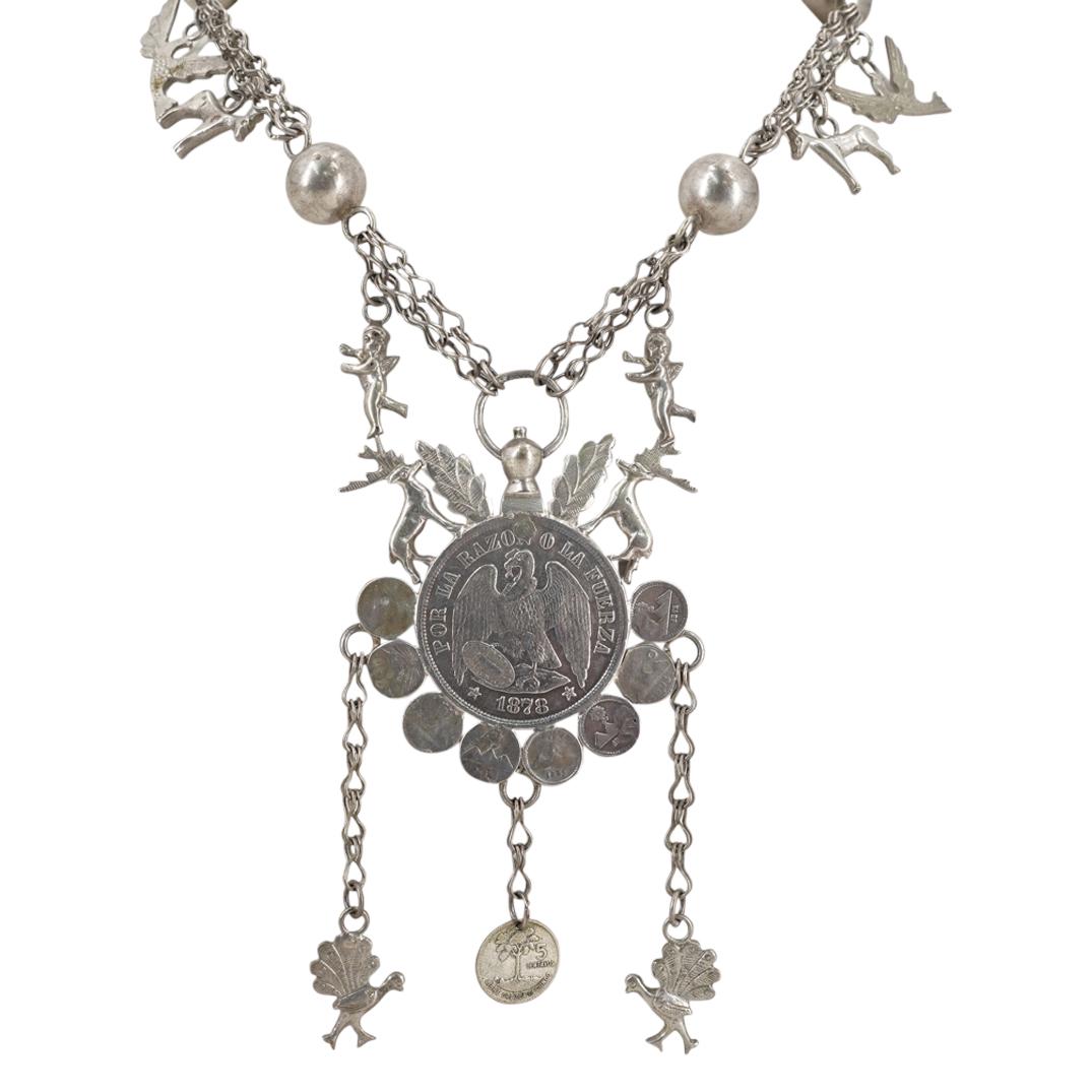 Rare Coin Silver Necklace W/ Charms & Coin Pendant (1 of 9)