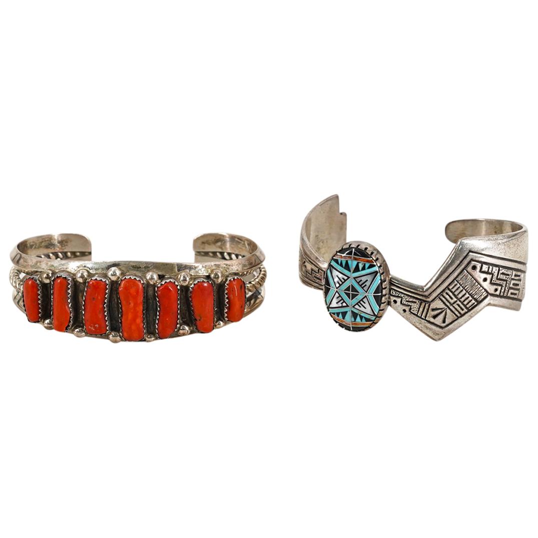 (2 Pc) Native American Navajo Sterling Silver Cuff Bracelets (1 of 8)