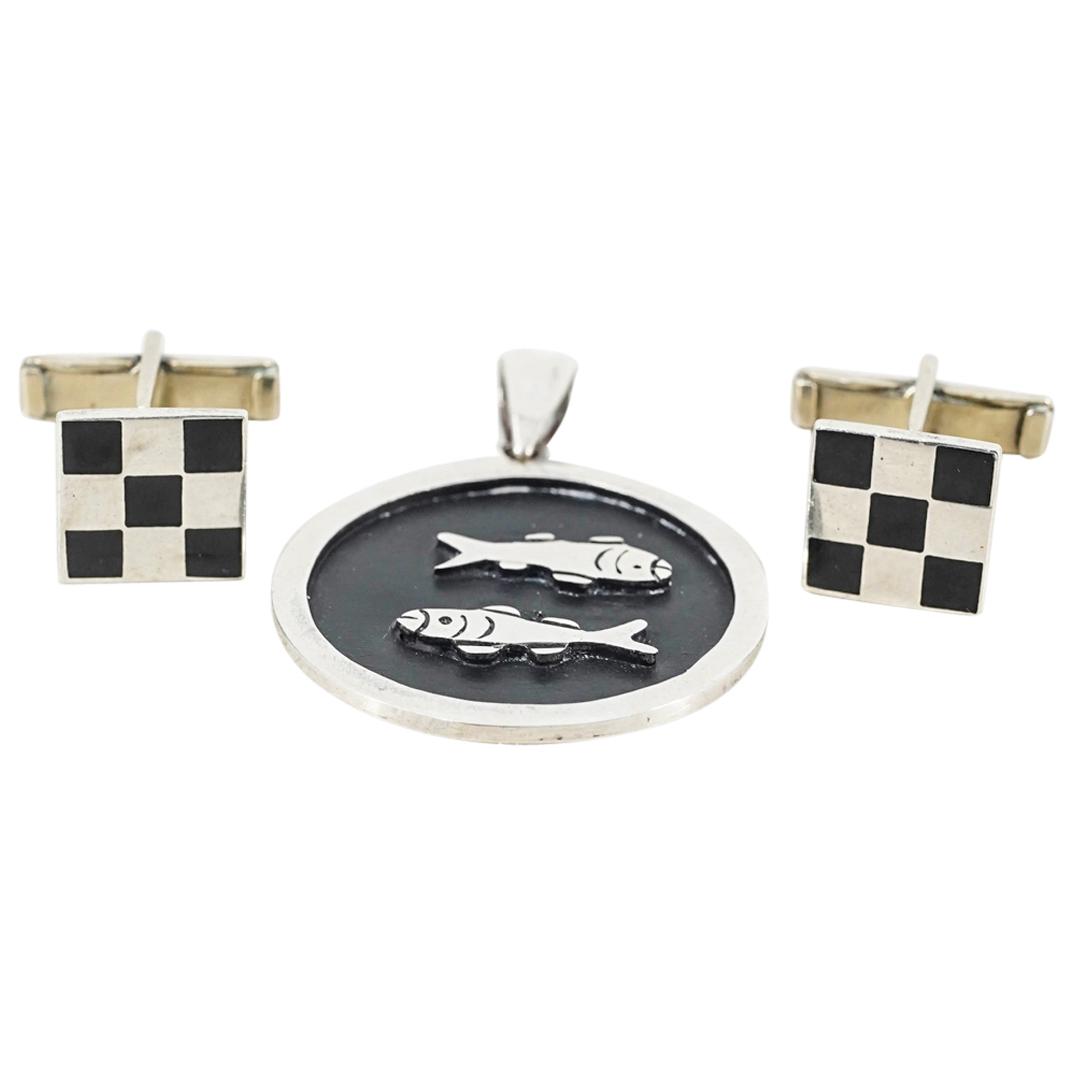 (2 Pc) Taxco Mexico Pendant & Cufflinks Grouping Set (1 of 5)