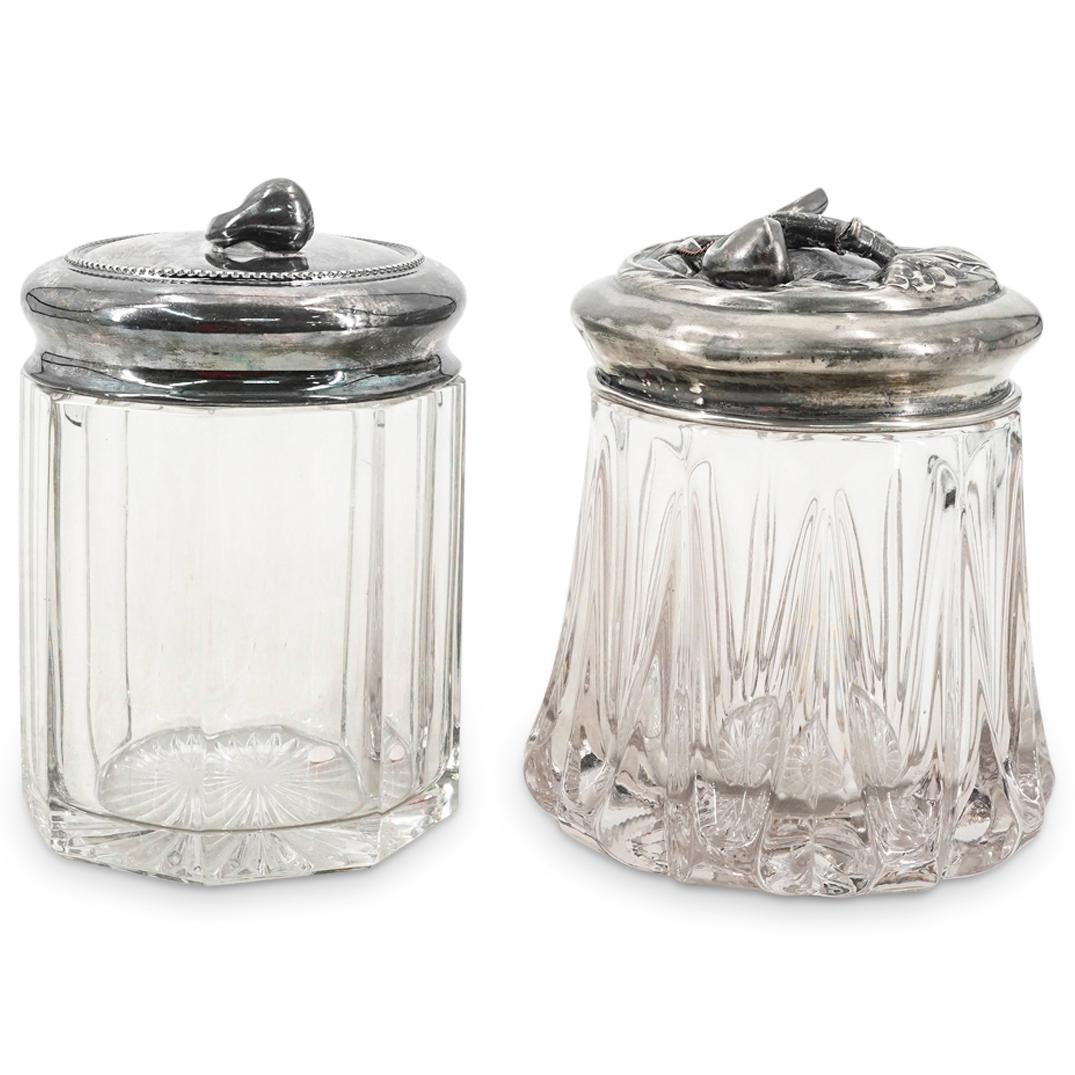 (2 Pc) Crystal Cigar Holders W/ Silver Plated Lids (1 of 10)