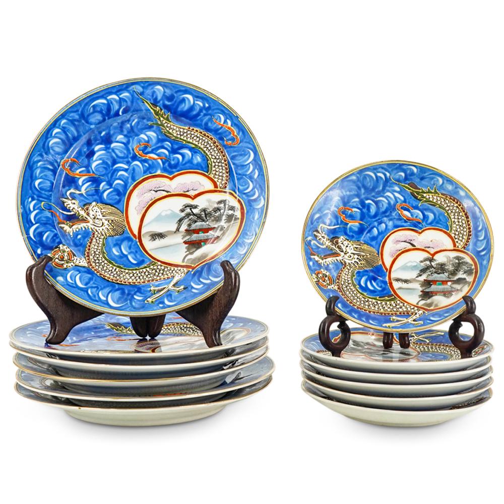 (12 Pc) Japanese Satsuma Moriage Dragonware Porcelain Plates (1 of 7)