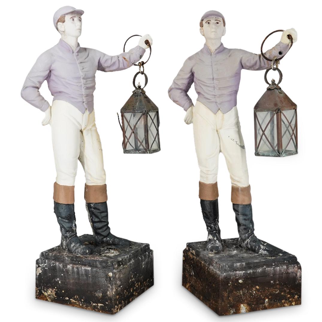 Pair Of Antique Lawn Jockey Light Posts Auction