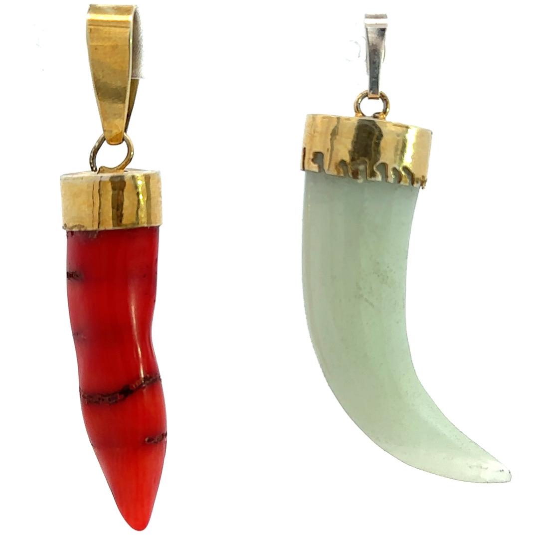 Red Coral & Jade Sterling Pendants (1 of 3)