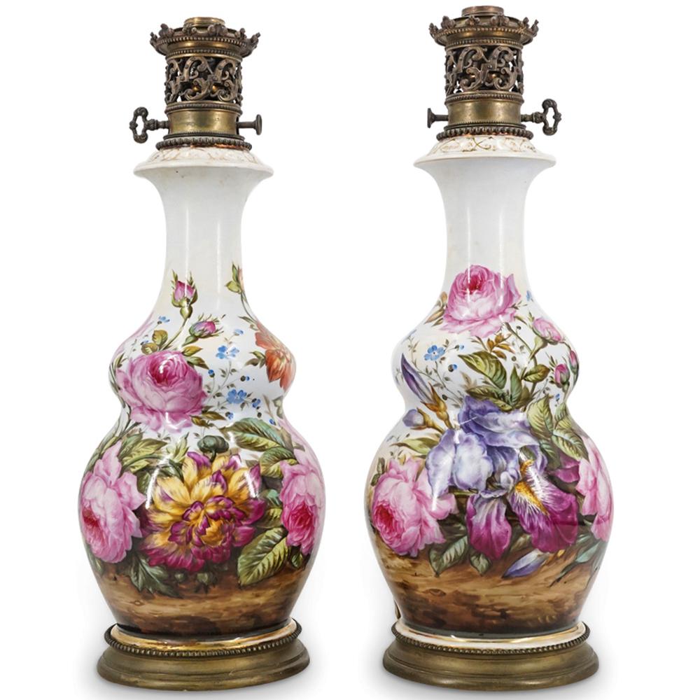 Pair Of Antique French Converted Porcelain Vase Table Lamps (1 of 12)