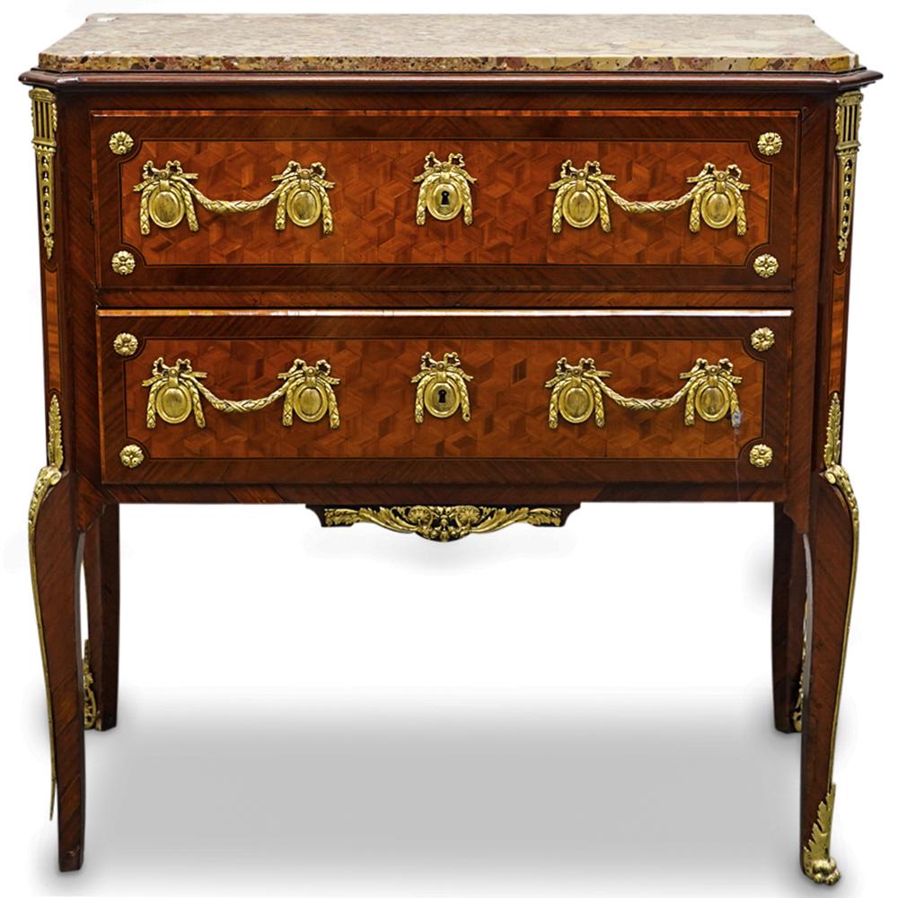 Antique French Empire Granite Top Parquetry Wooden Dresser (1 of 14)