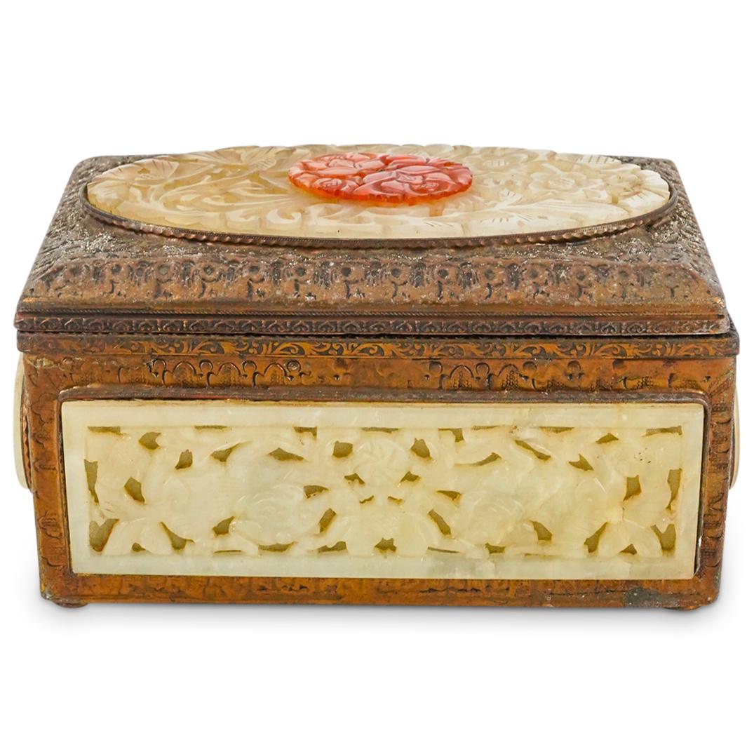 Antique Chinese Jade Inlaid Brass Box (1 of 8)