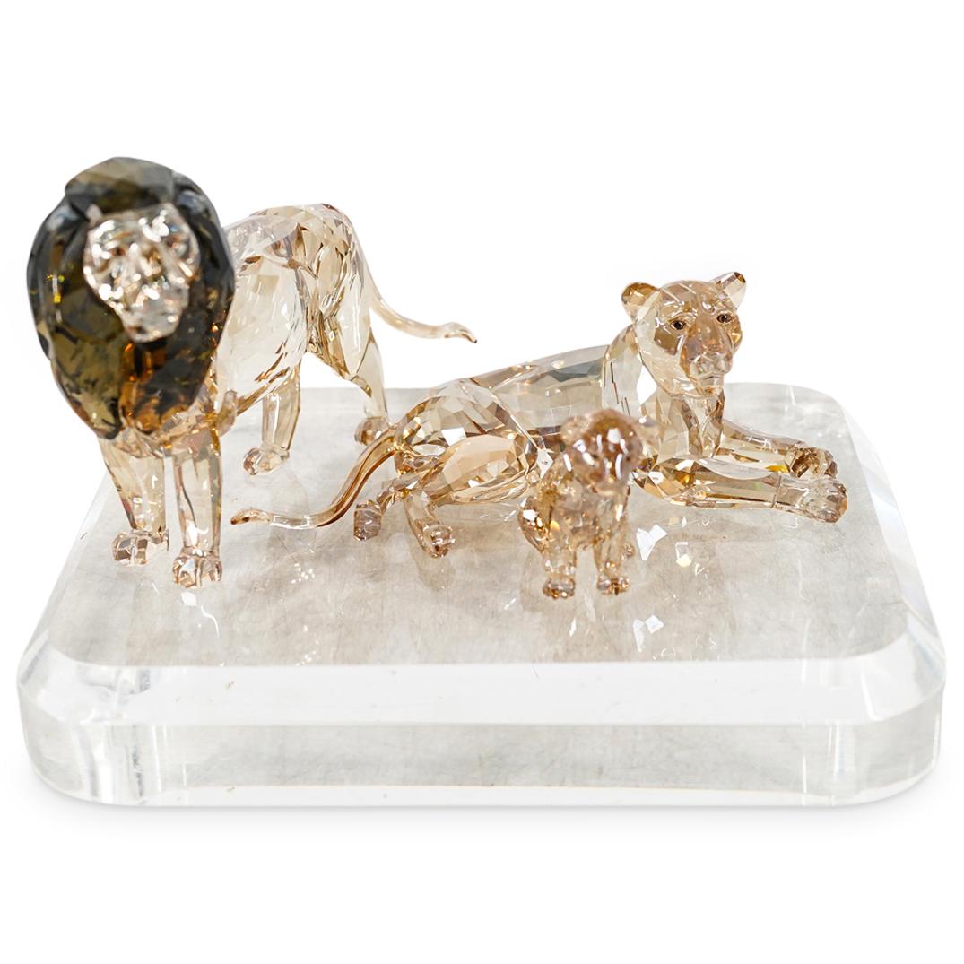 (3 Pc) Swarovski Crystal Lion Figurines On Base (1 of 6)