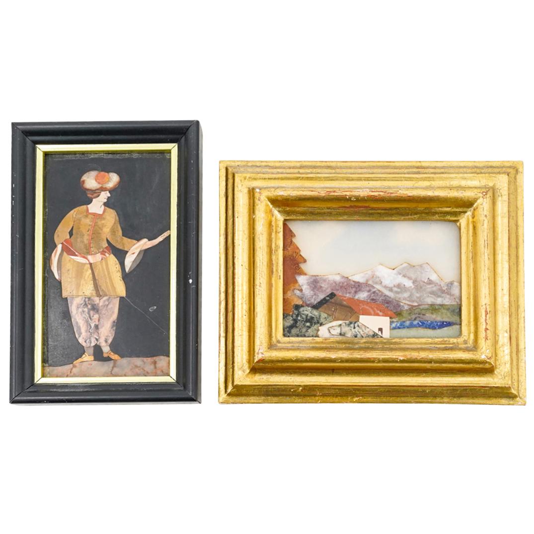 (2 Pc) Italian Vintage Pietra Dura Man And Ugolini Landscape (1 of 6)